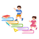 兒童在書籍間快樂奔跑