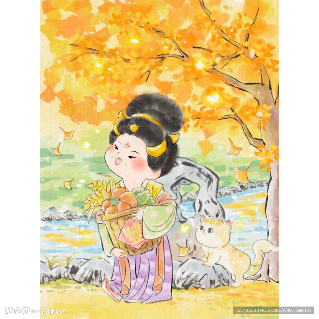 秋分手繪場景插畫