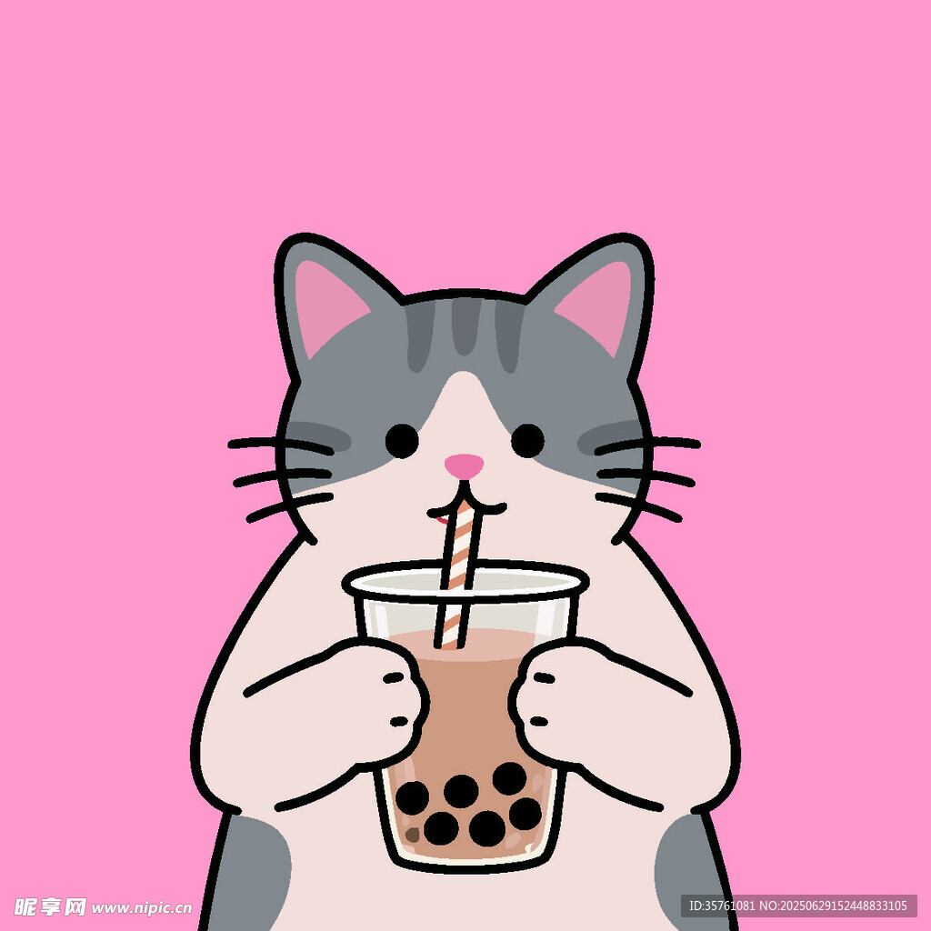 卡通手繪小貓珍珠奶茶