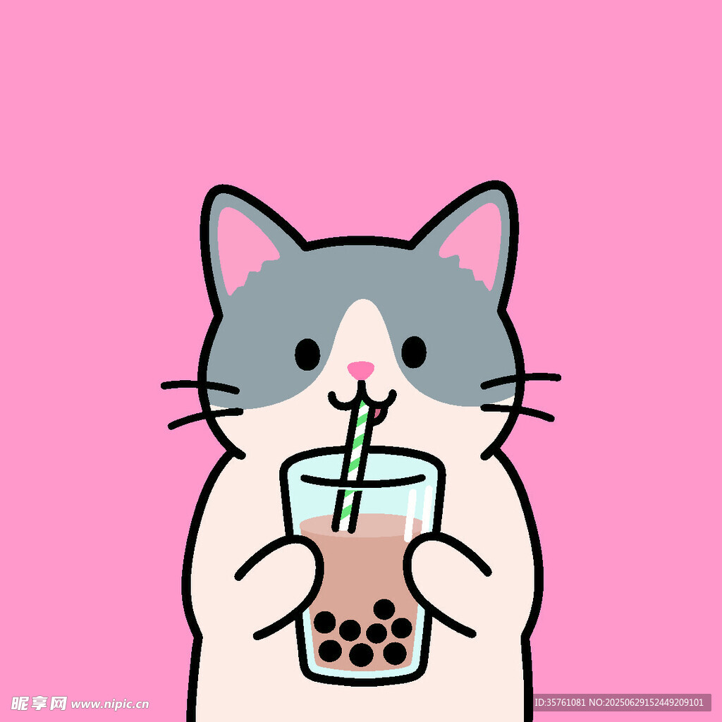 卡通手繪小貓珍珠奶茶