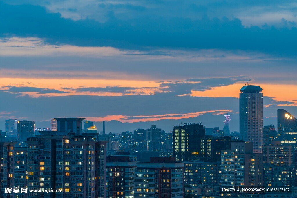 城市黃昏天際線美景