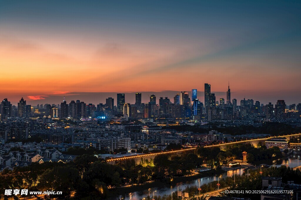 城市黃昏天際線壯麗景觀