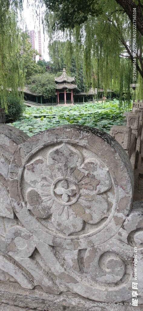 中式園林石雕景觀 荷塘 涼亭