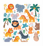 可愛動物叢林插畫圖案