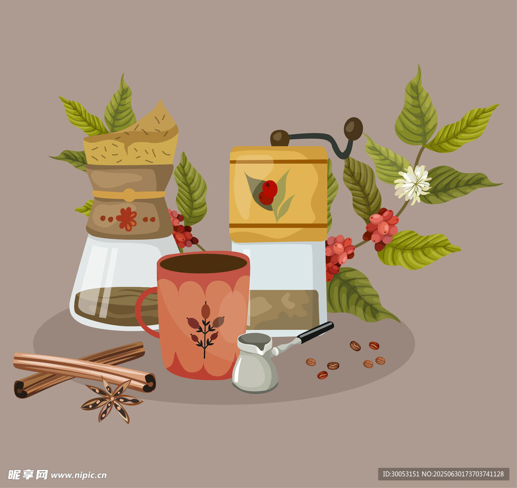 咖啡器具與咖啡豆的溫馨組合