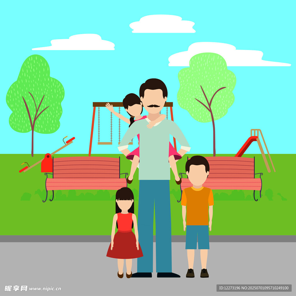 公園中幸福的一家四口