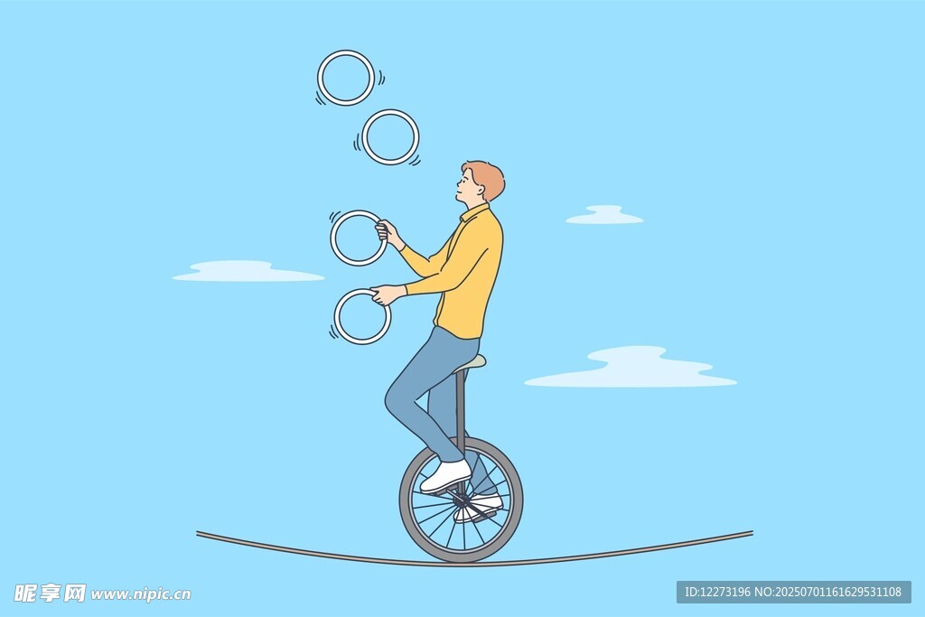 獨輪車上走鋼絲的男子