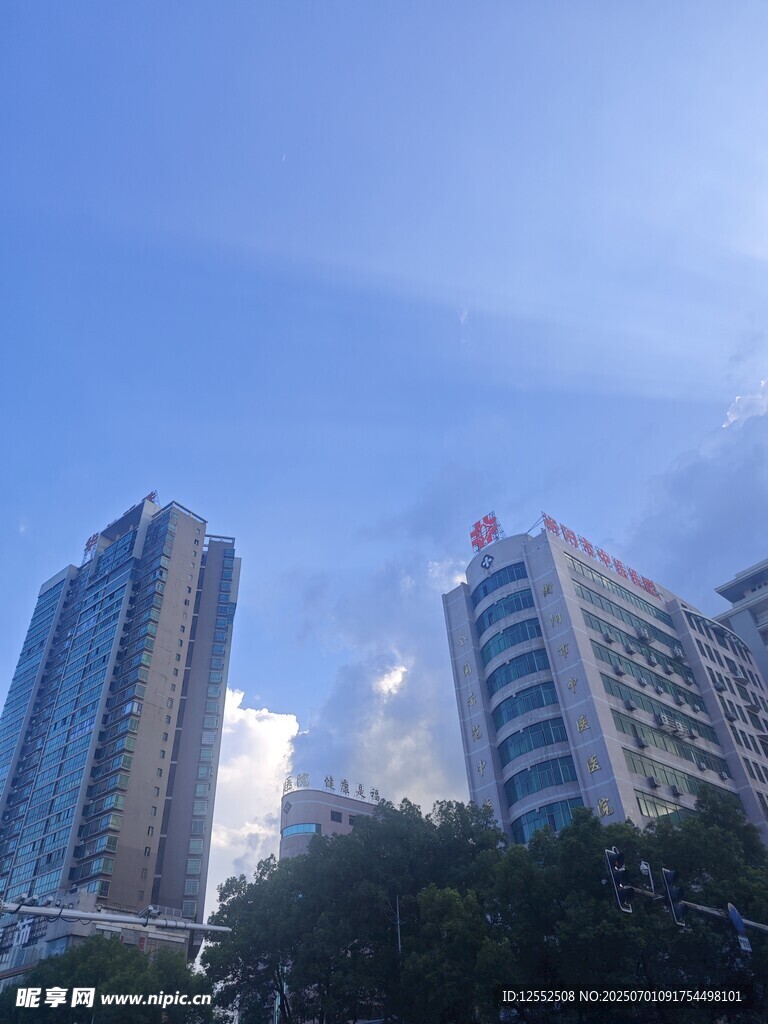 城市高樓與藍天綠樹景觀