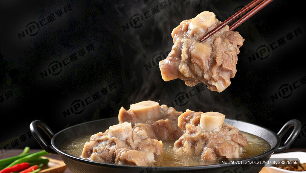 黑色背景 沸騰的湯內(nèi)