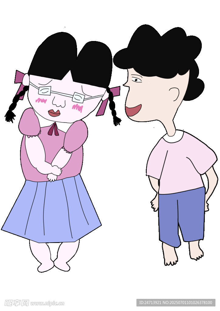 男孩逗弄扎辮女孩