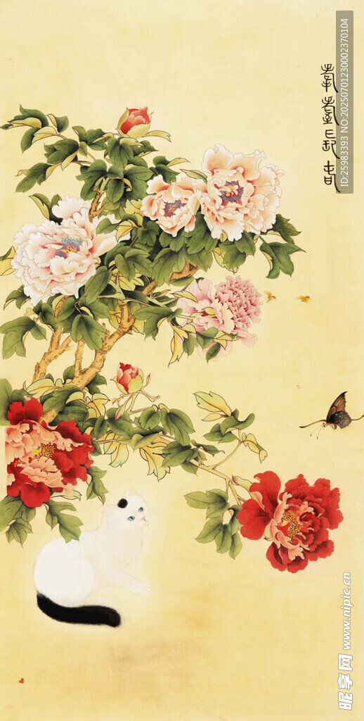 牡丹白貓圖
