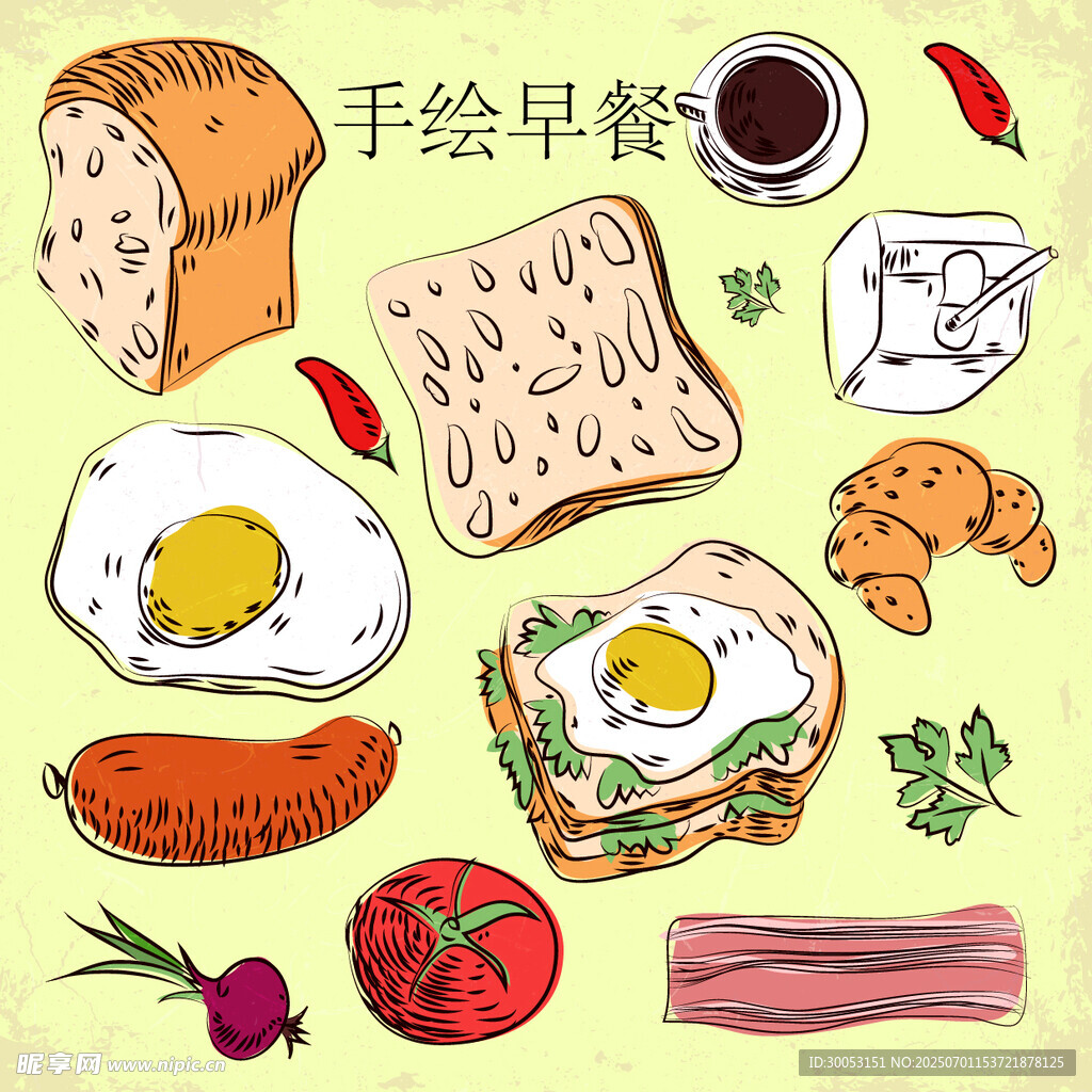 手繪美味早餐插畫