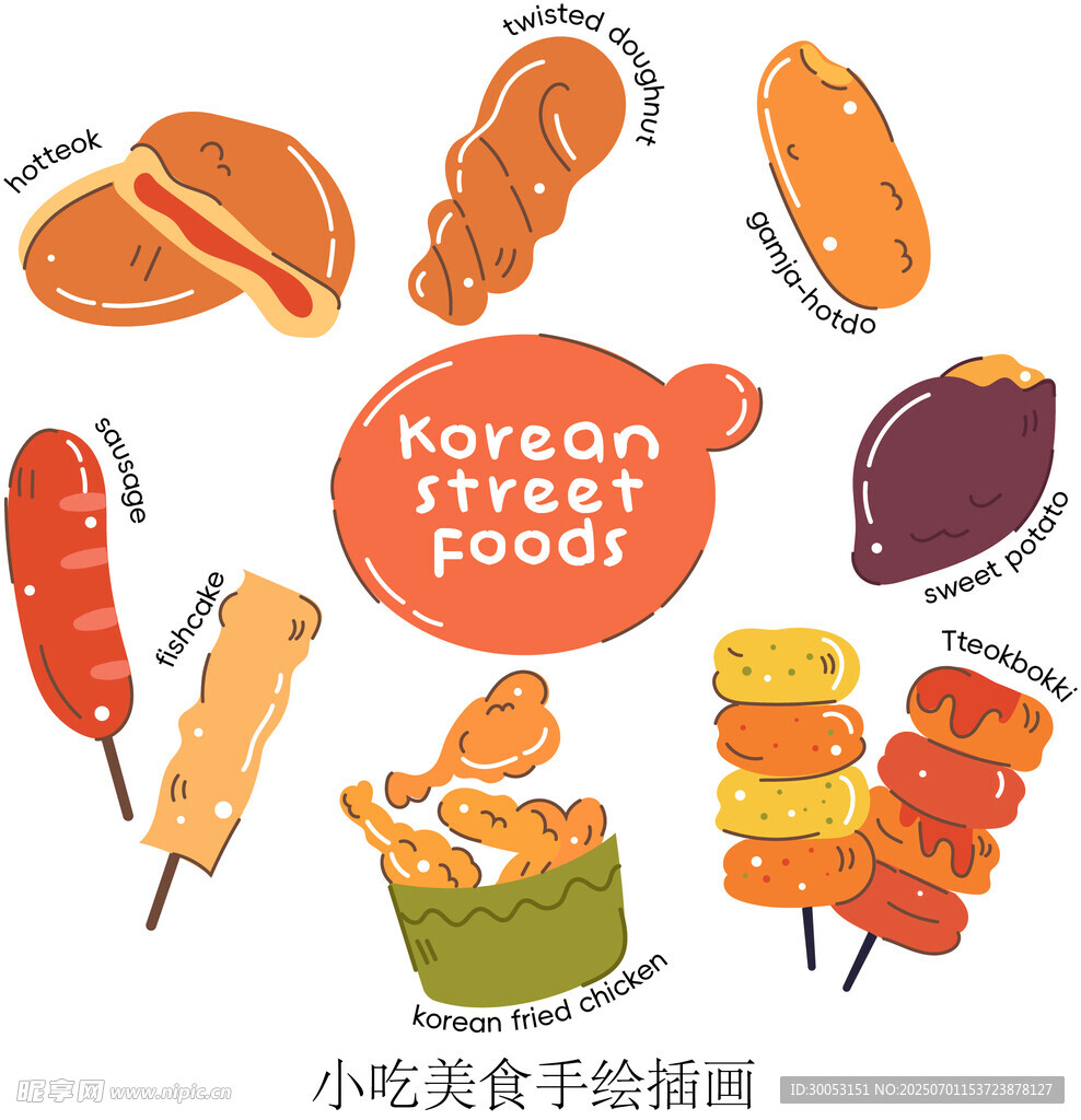 韓國街頭小吃手繪插畫