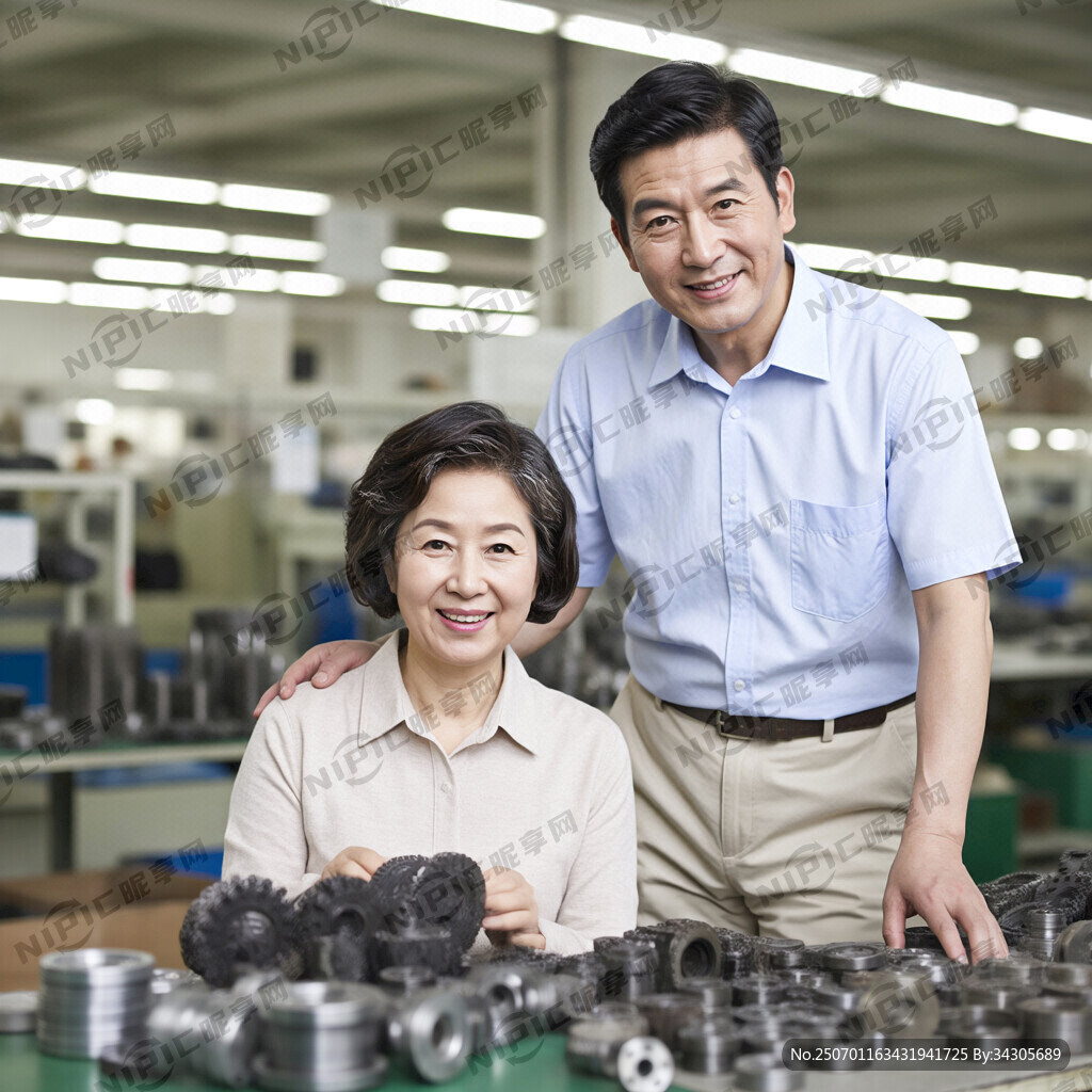 背景汽車零件制造廠 前景東方人