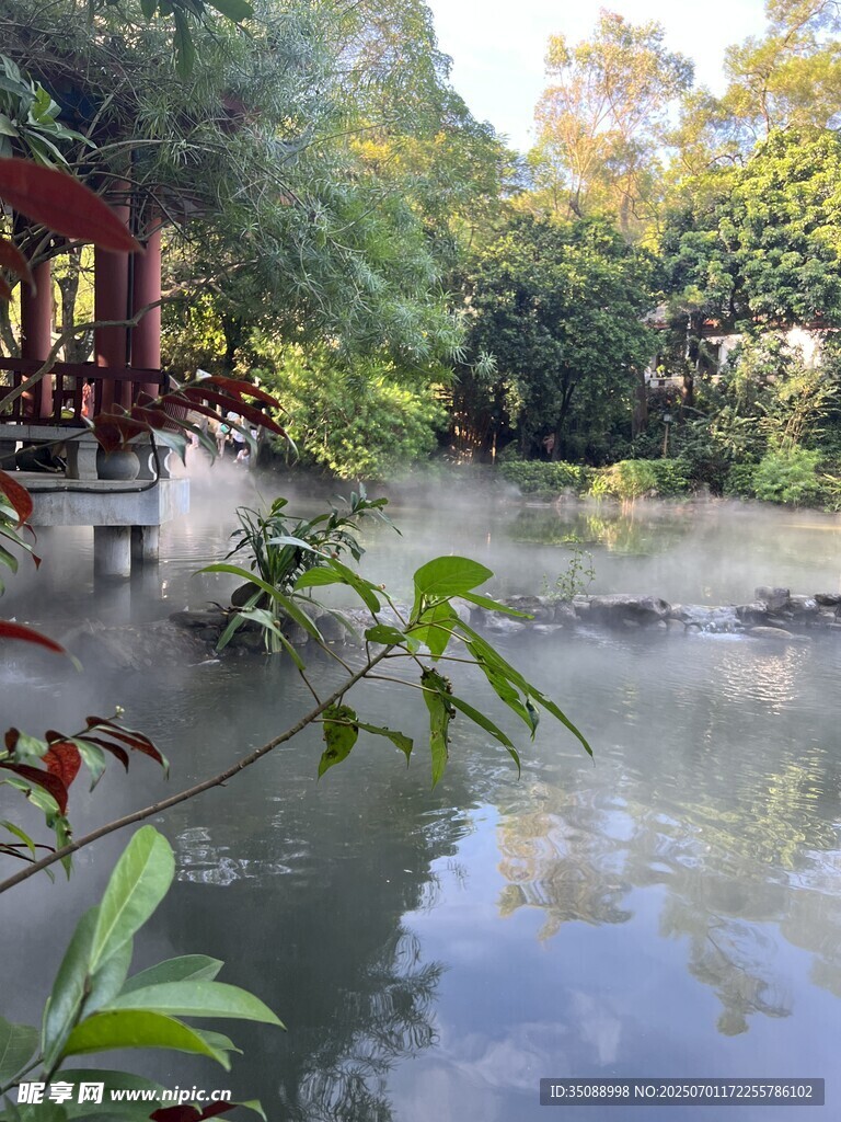 中式園林水景 綠植環(huán)繞