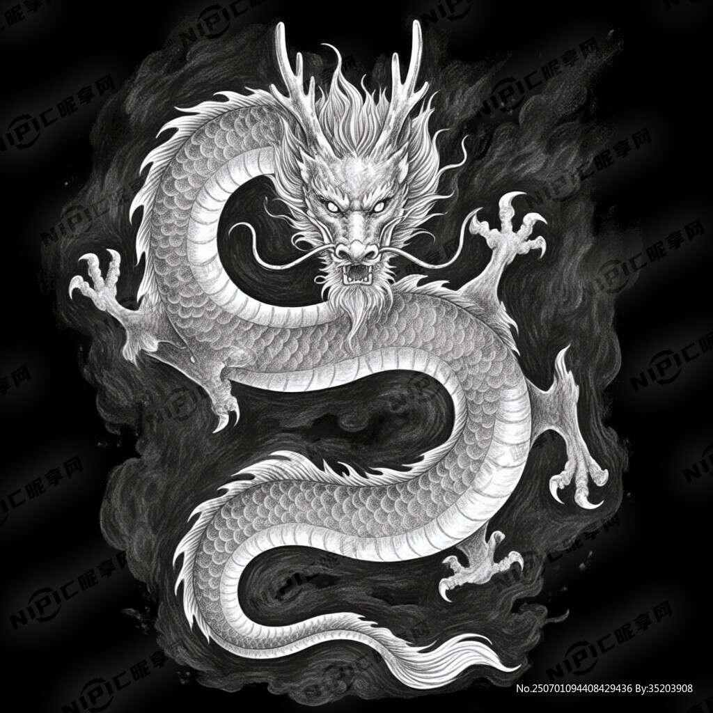 黑色背景手繪中國龍
