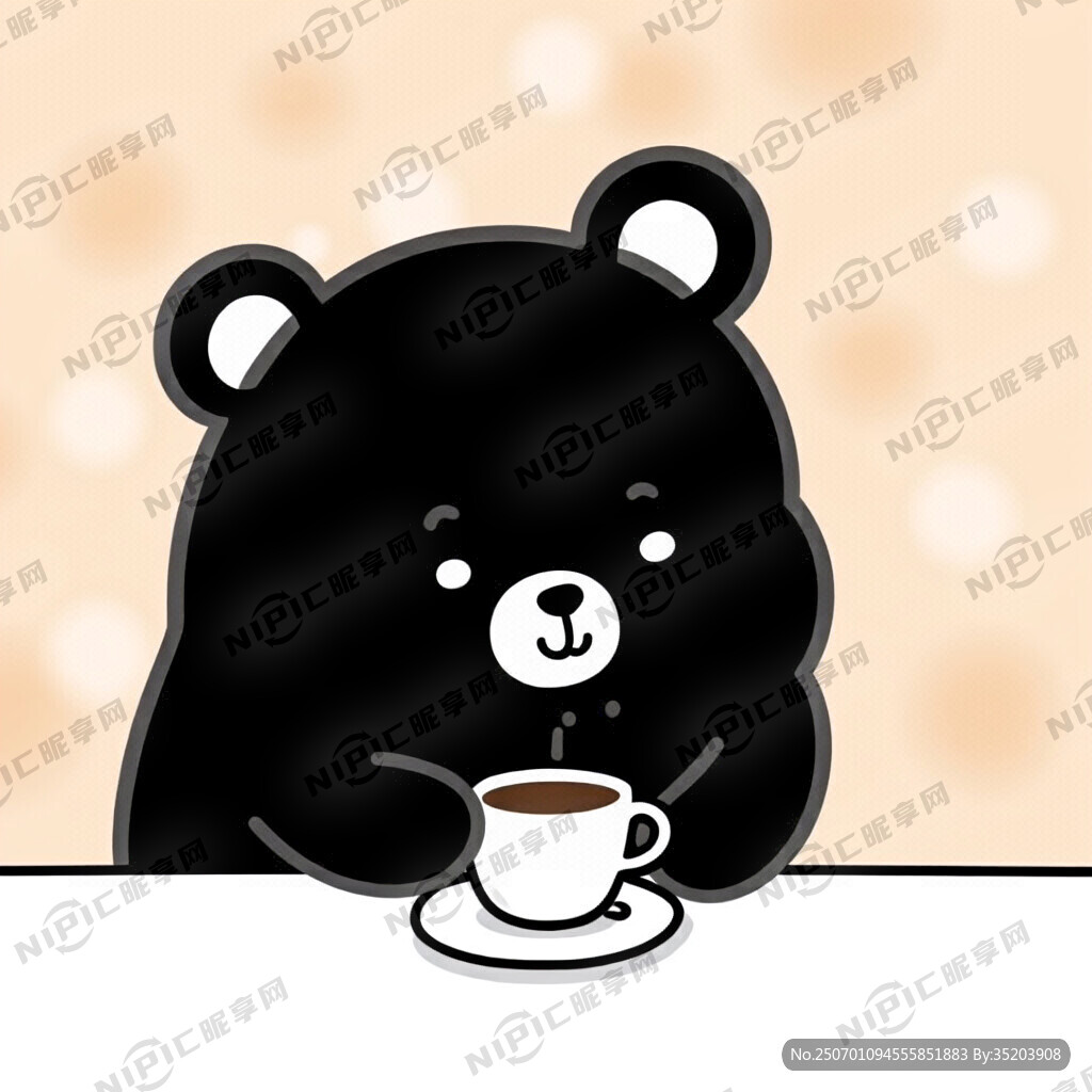 黑色背景手繪可愛小熊在喝咖啡