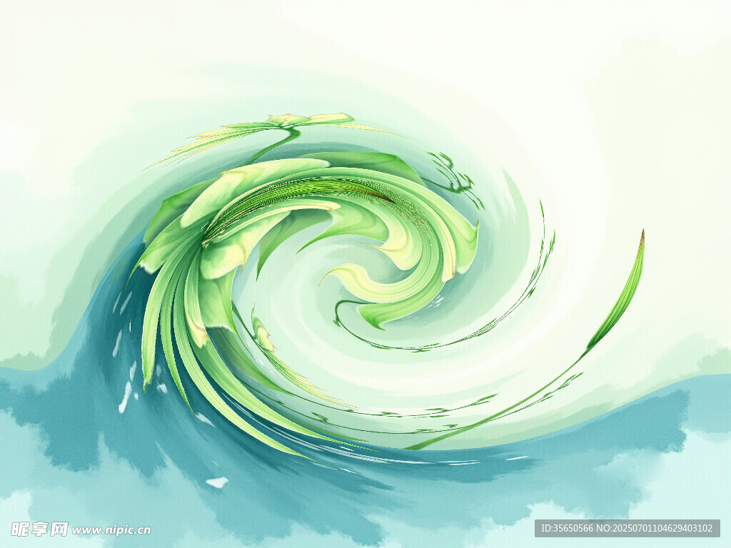 綠色旋渦海浪藝術插畫