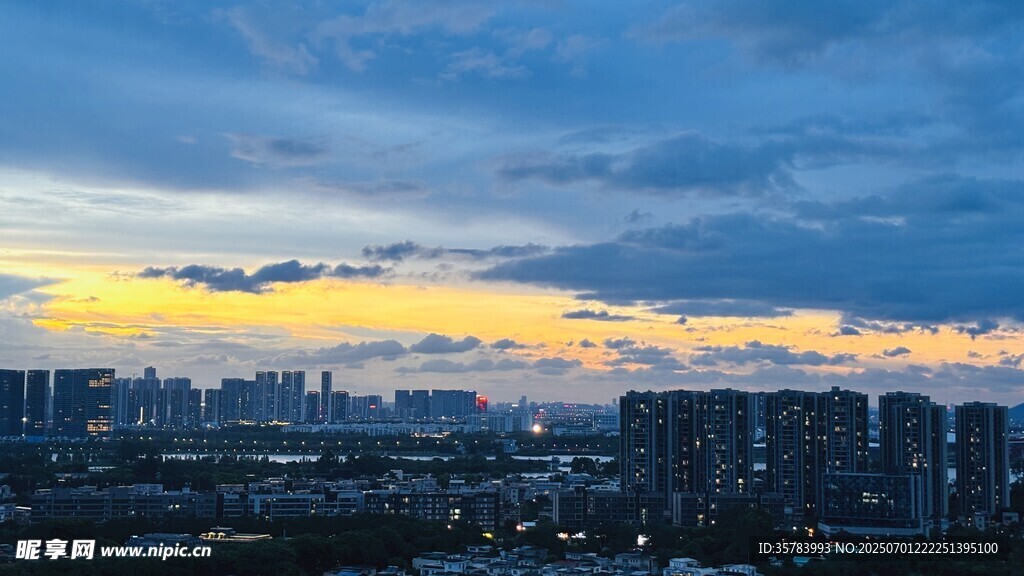 城市黃昏天際線美景