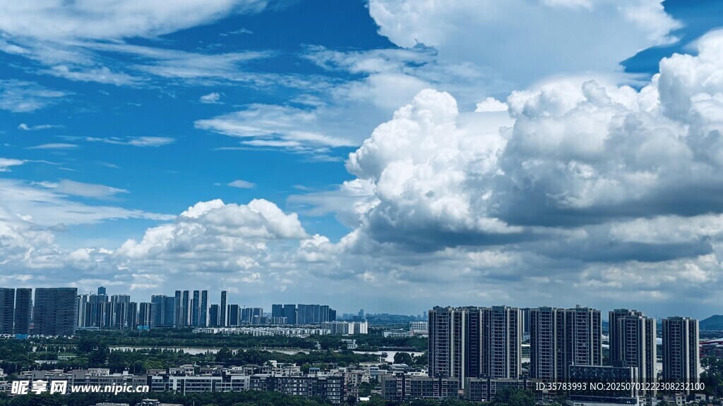 城市上空的藍天白云景觀