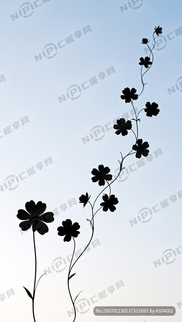 花朵剪影一段間隔一朵剪影的花