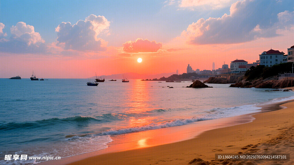 海邊絕美日落沙灘風(fēng)景