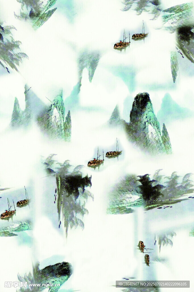 水墨風(fēng)格飛鳥抽象圖案 數(shù)碼印花