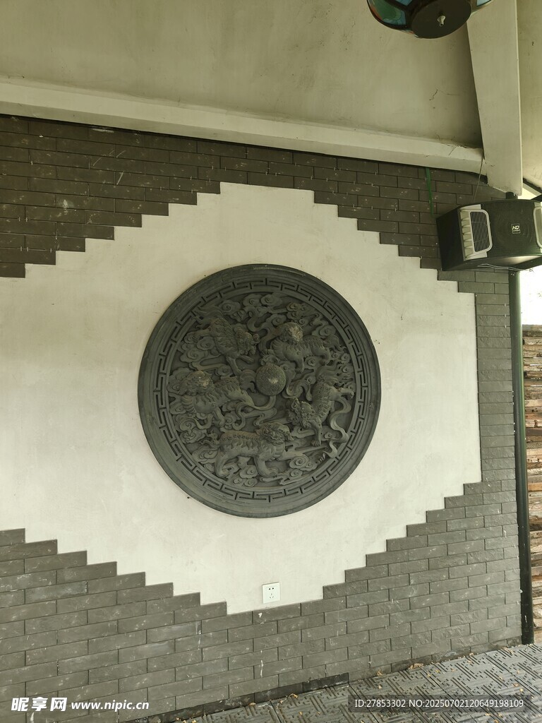 中式地面圓形雕刻裝飾圖案