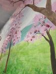 手繪春日爛漫櫻花風景圖
