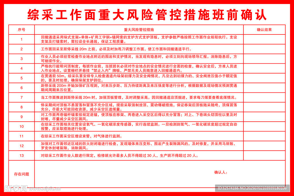 綜采工作面重大風(fēng)險(xiǎn)管控措施班前