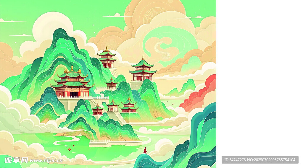 國風(fēng)山水間的古韻樓閣