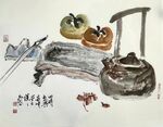 中式茶韻靜物水墨畫