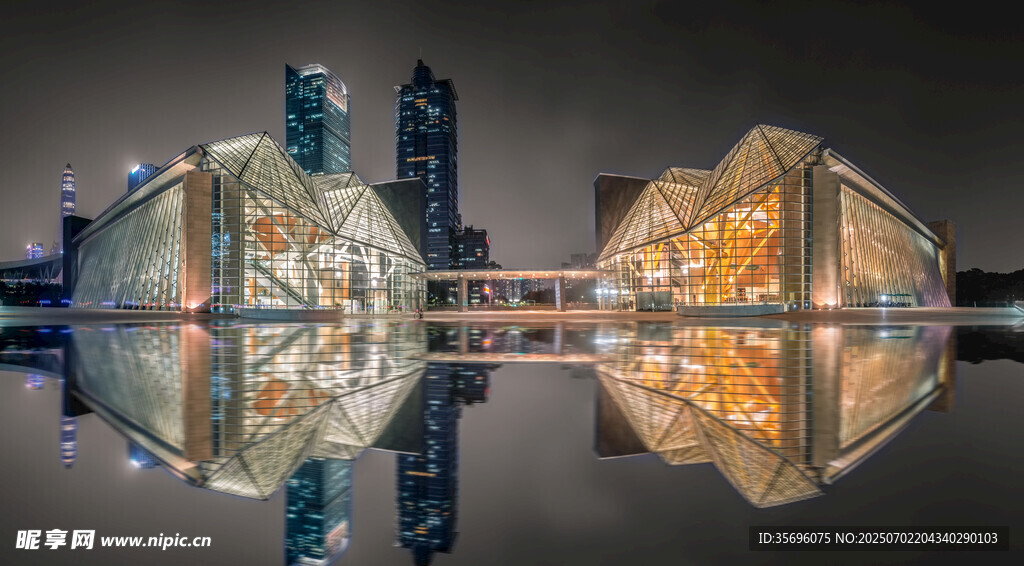 深圳音樂廳和圖書館的夜景