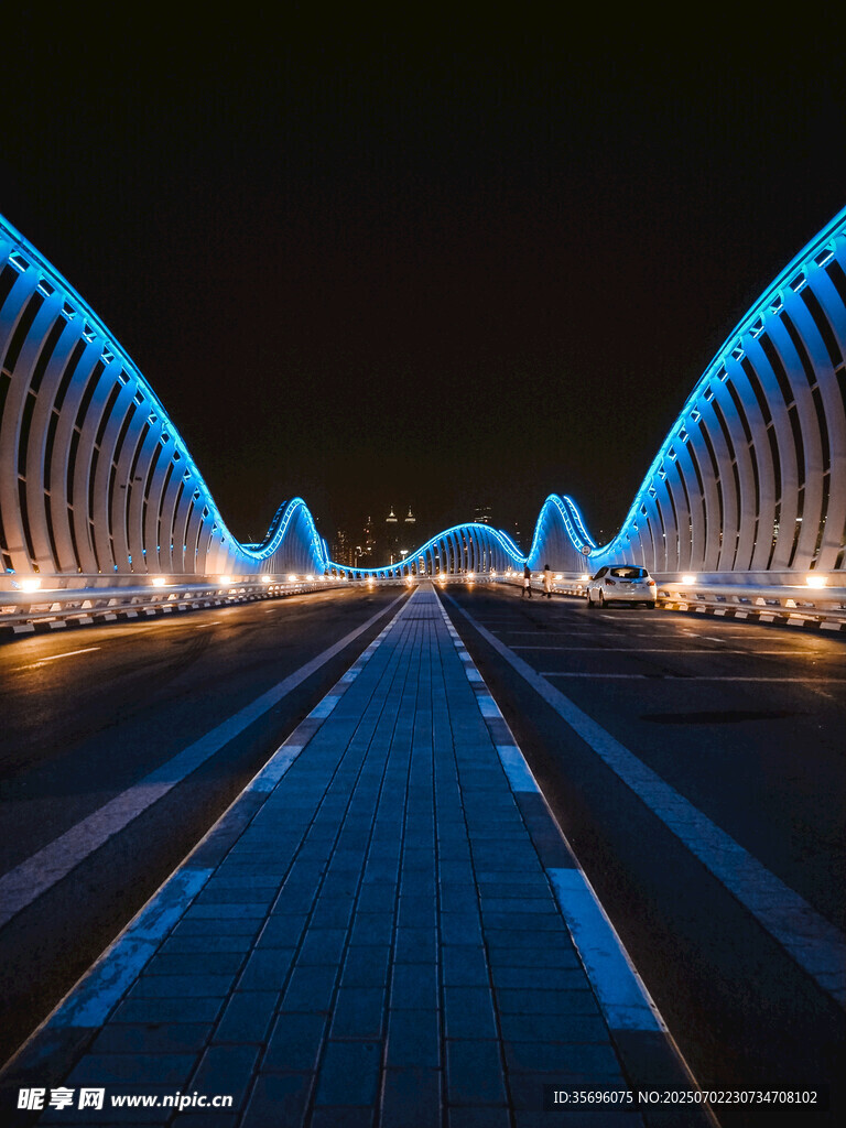 璀璨夜景下的獨特橋梁建筑