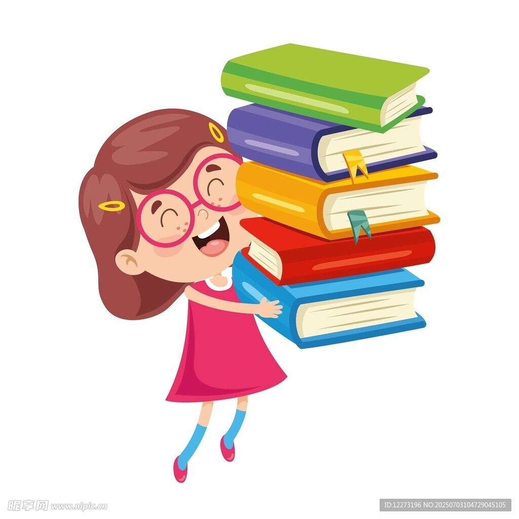 女孩與高高摞起的書籍