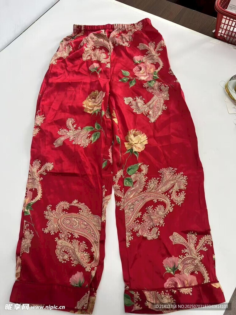 中式刺繡紅褲