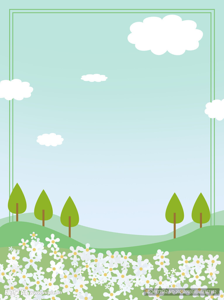 春日綠野繁花風景圖