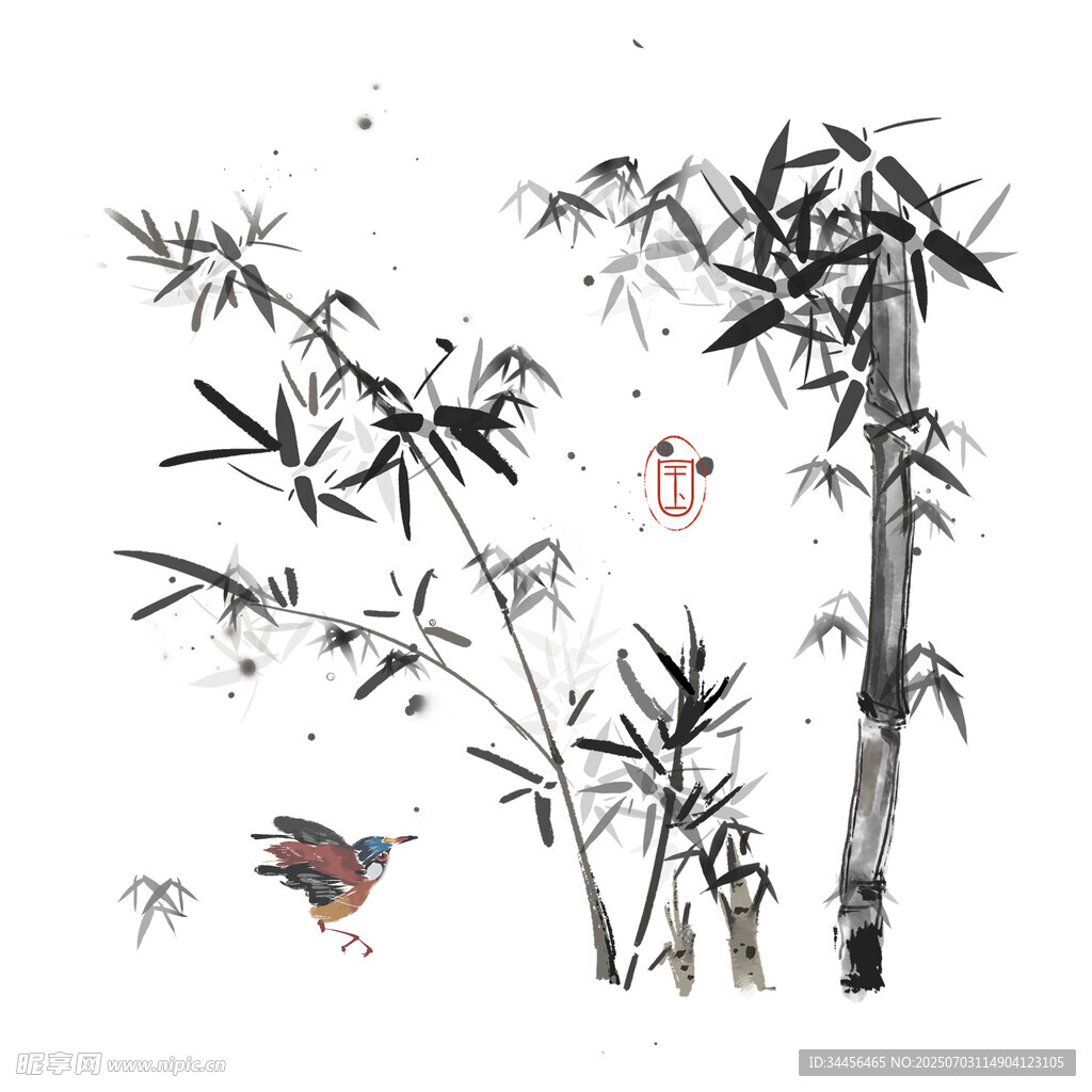 水墨竹鳥圖