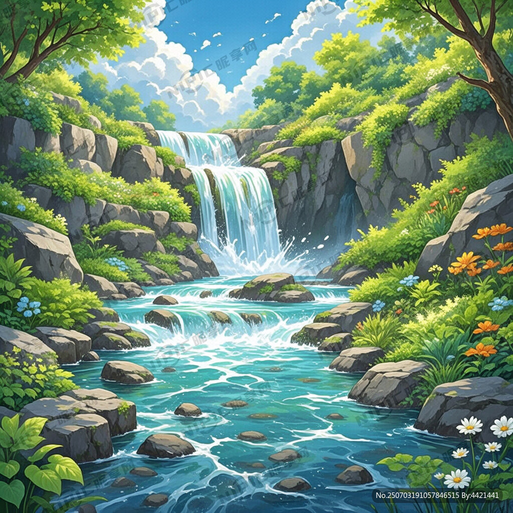瀑布河流 平原草地 自然風(fēng)光