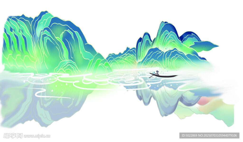 水墨山水間的孤舟美景