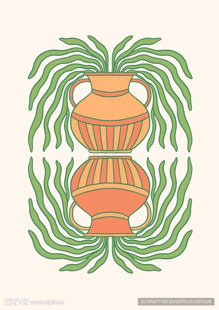 復(fù)古陶罐綠植裝飾圖案