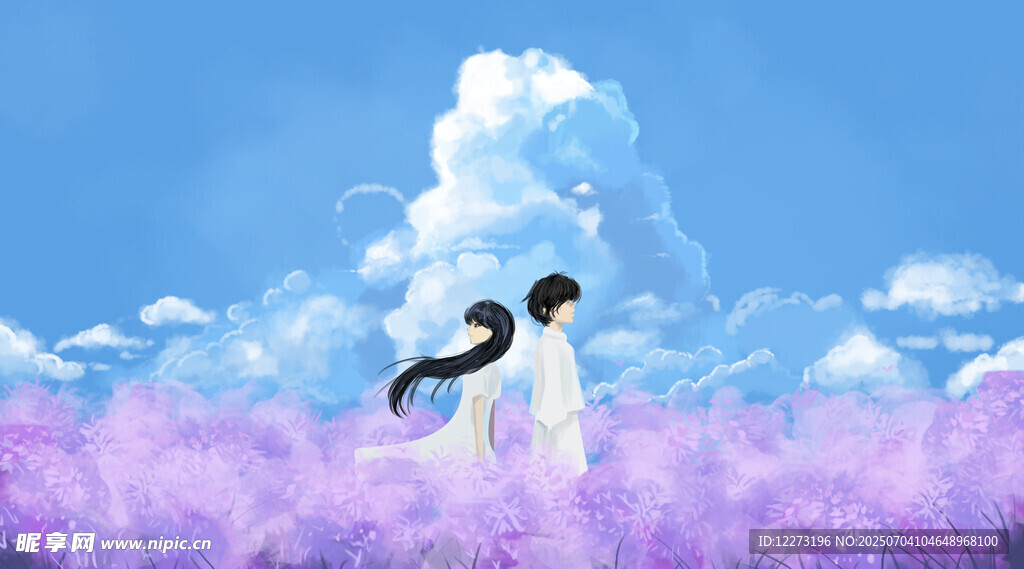 漫步紫色花海的浪漫身影