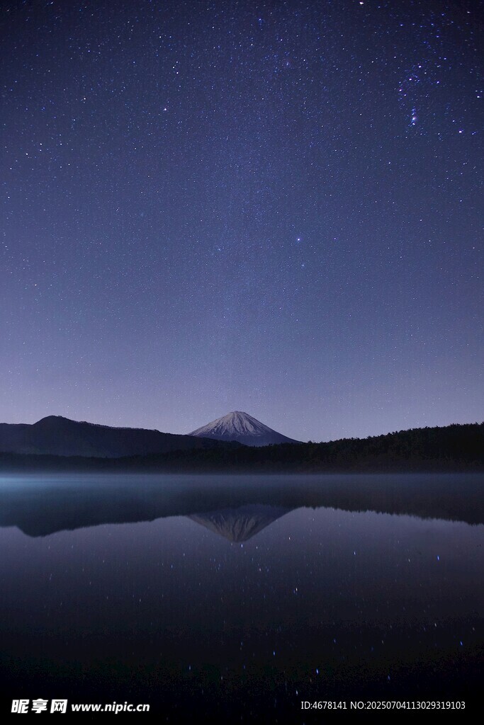靜謐星空下的湖山倒影