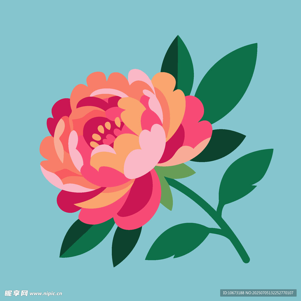 手繪粉色牡丹花插畫
