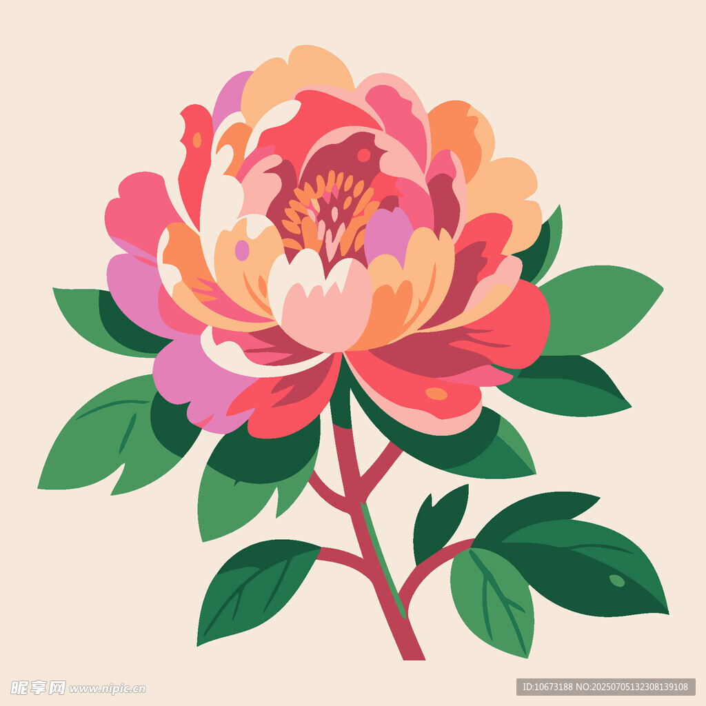 絢麗多彩牡丹花插畫