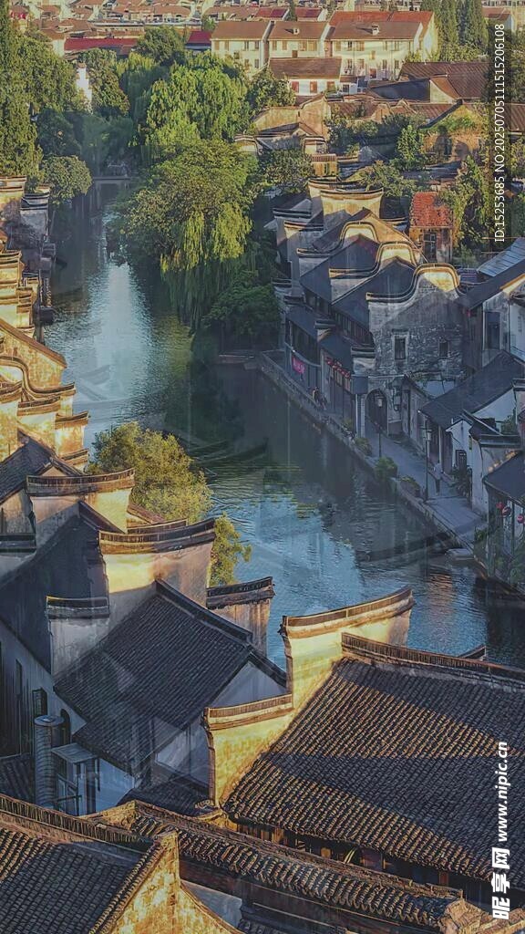 江南水鄉(xiāng)古建筑俯瞰圖