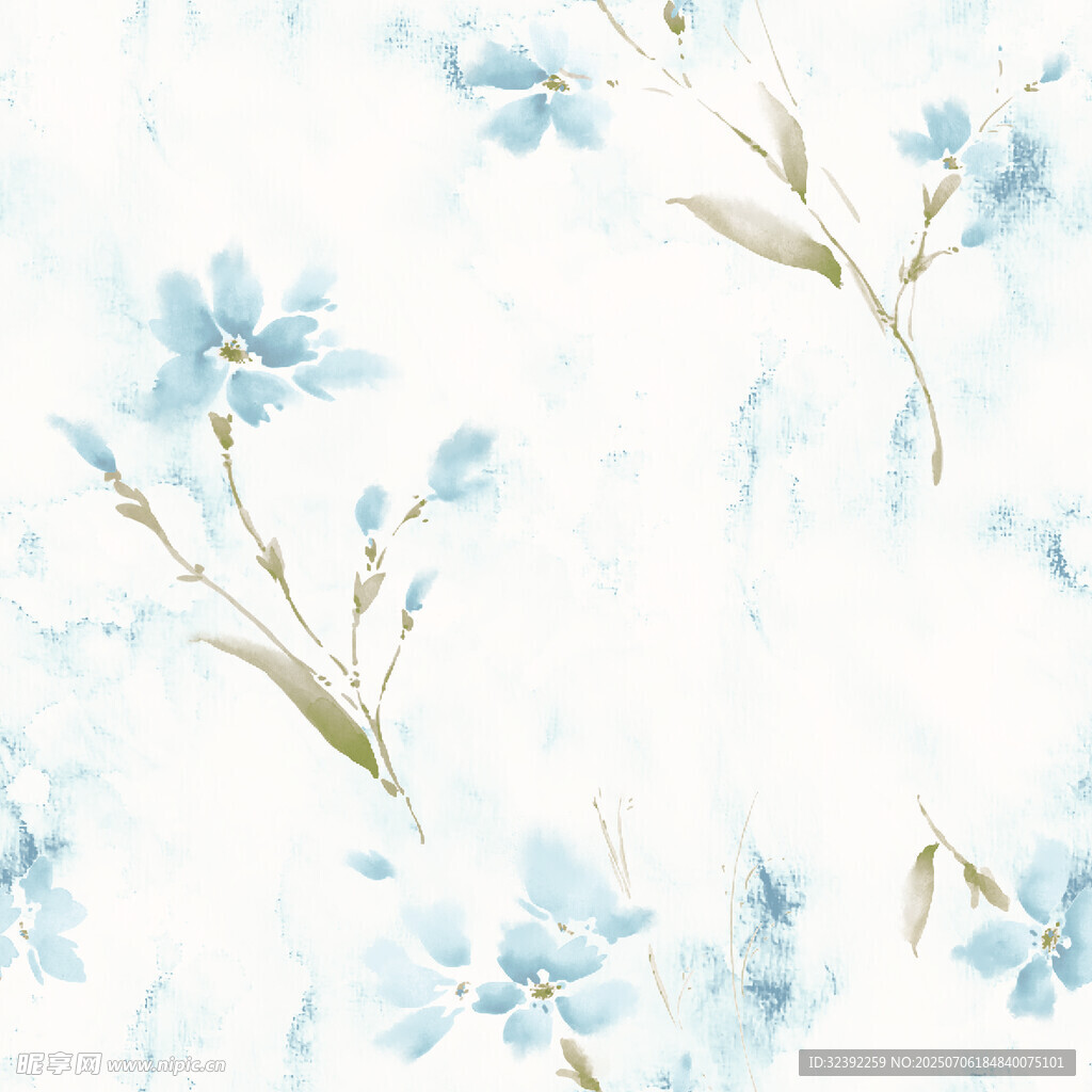 藍(lán)白花卉水彩圖案背景