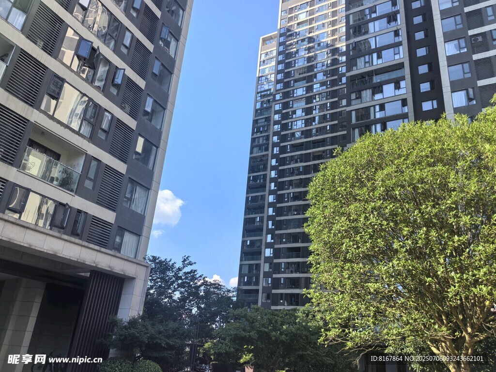 現(xiàn)代高層住宅與綠樹景觀