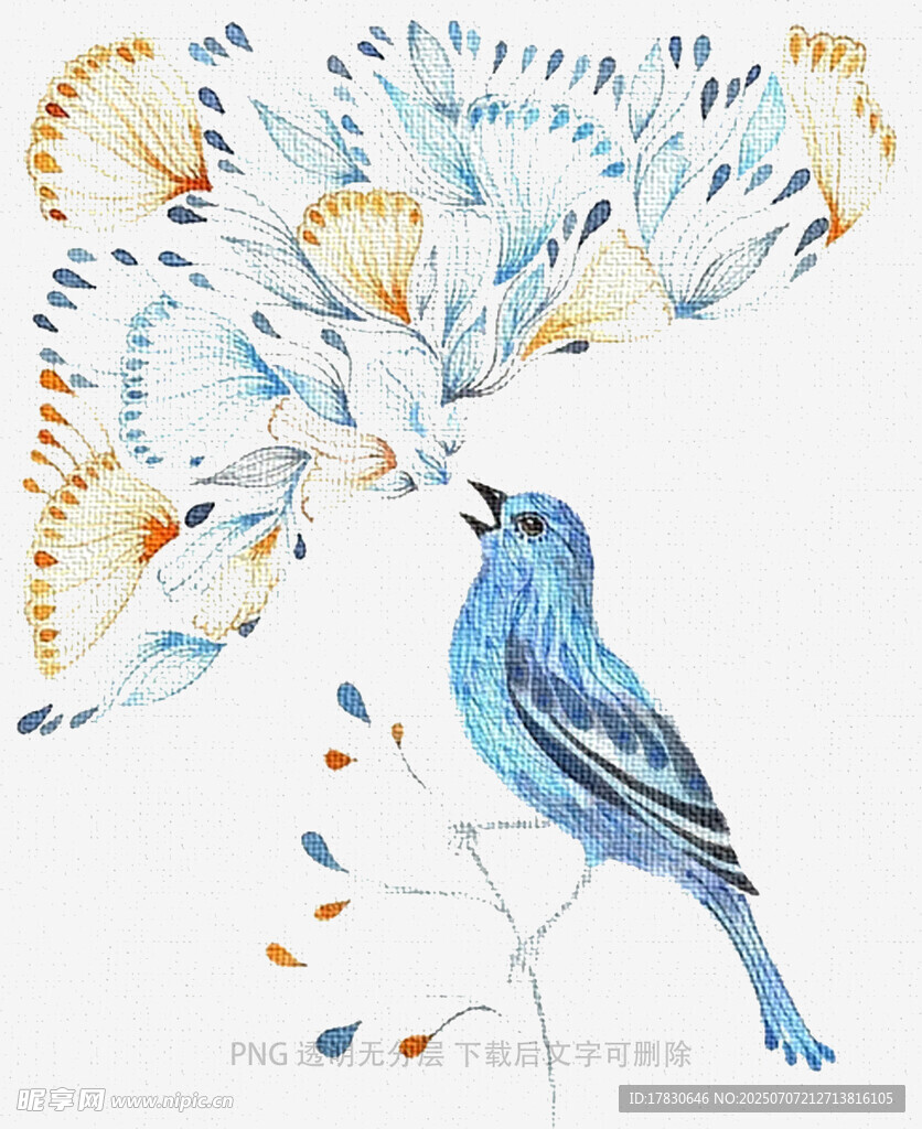 藍(lán)色小鳥與絢麗花朵圖案