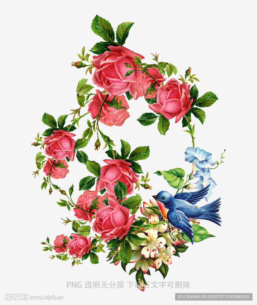 花鳥相依的中式花卉圖案